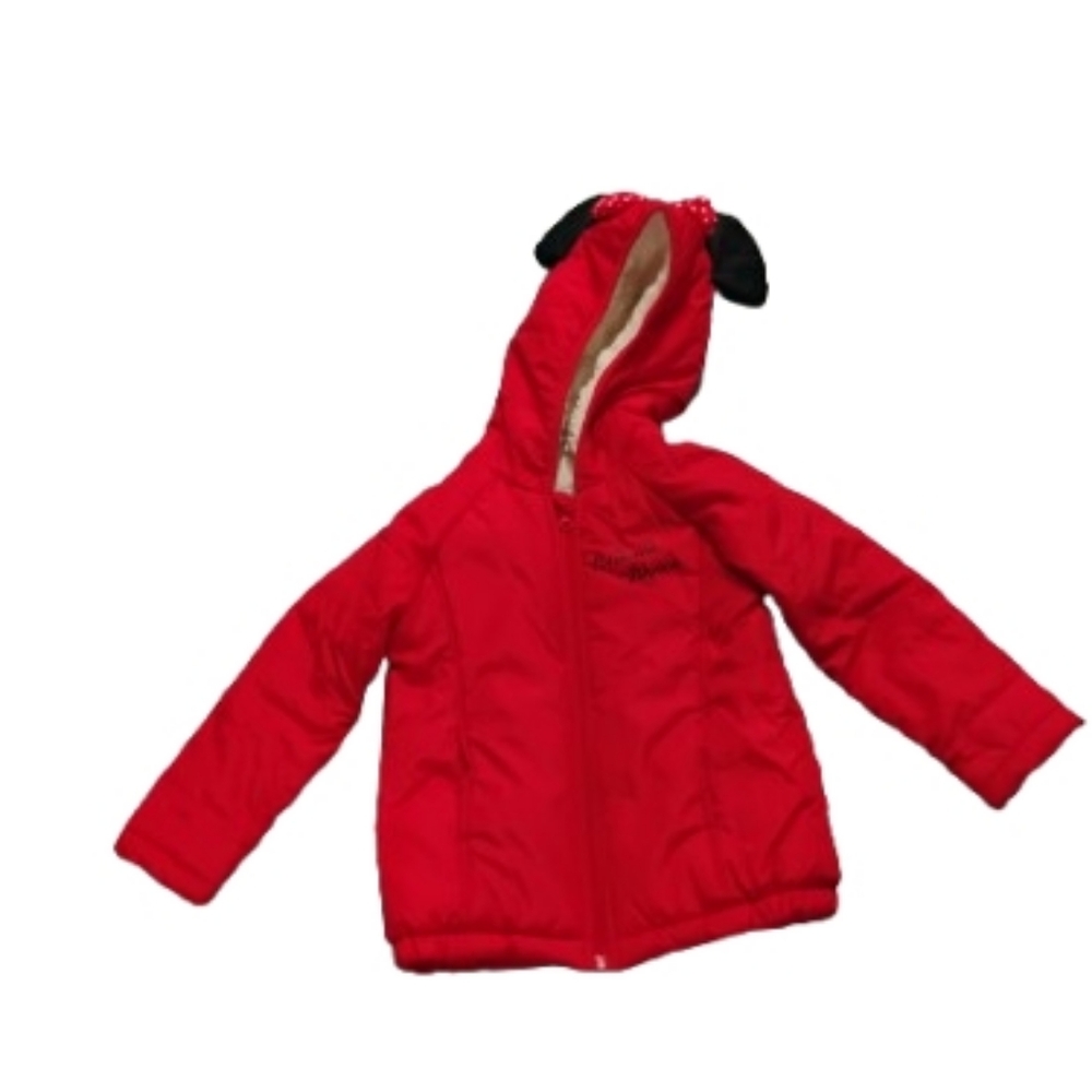 Minnie Mouse Ears Disney Girls Red Puffer Fleece Lined Jacket Sz 5